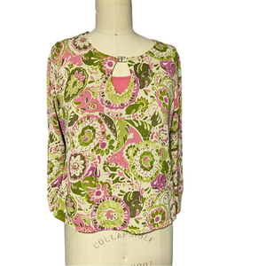 Sigrid Olsen Pink & Green Floral Blouse Size MP